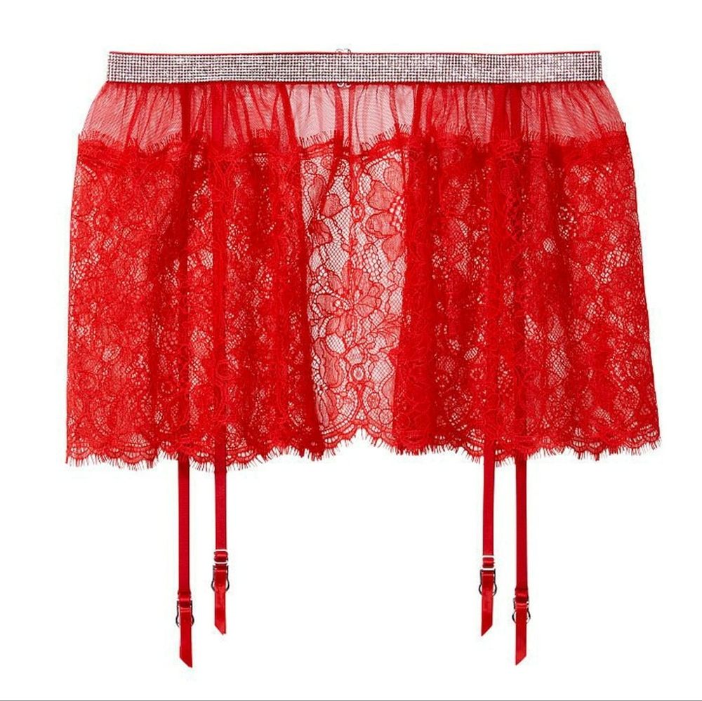 RED Shine Rhinestone Garter Belt Skirt | Victoria's Secret